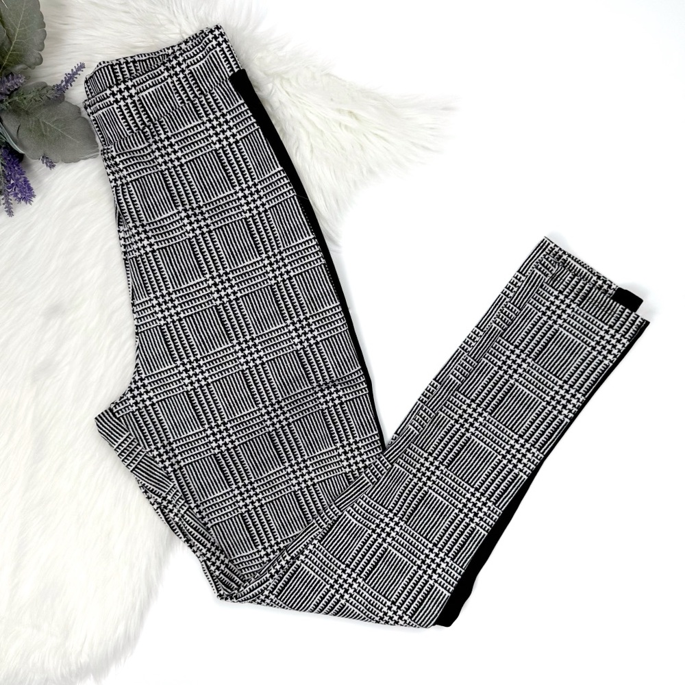 Belita Collection Women's Side Striped Plaid Skinny Pants Black & White Size S
